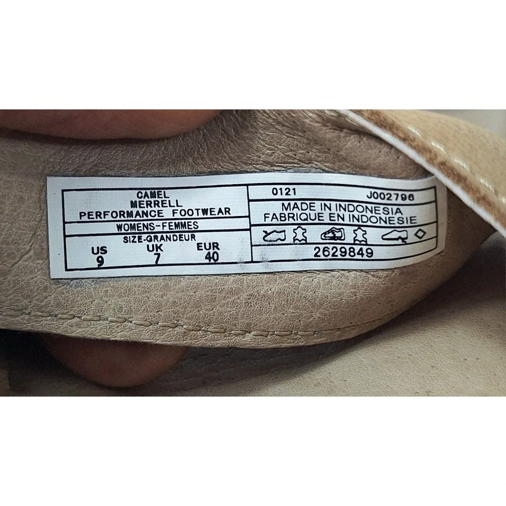 Merrell Juno Buckle‎ Slide Sandals Womens 9 Camel Leather Toe Loop Tan